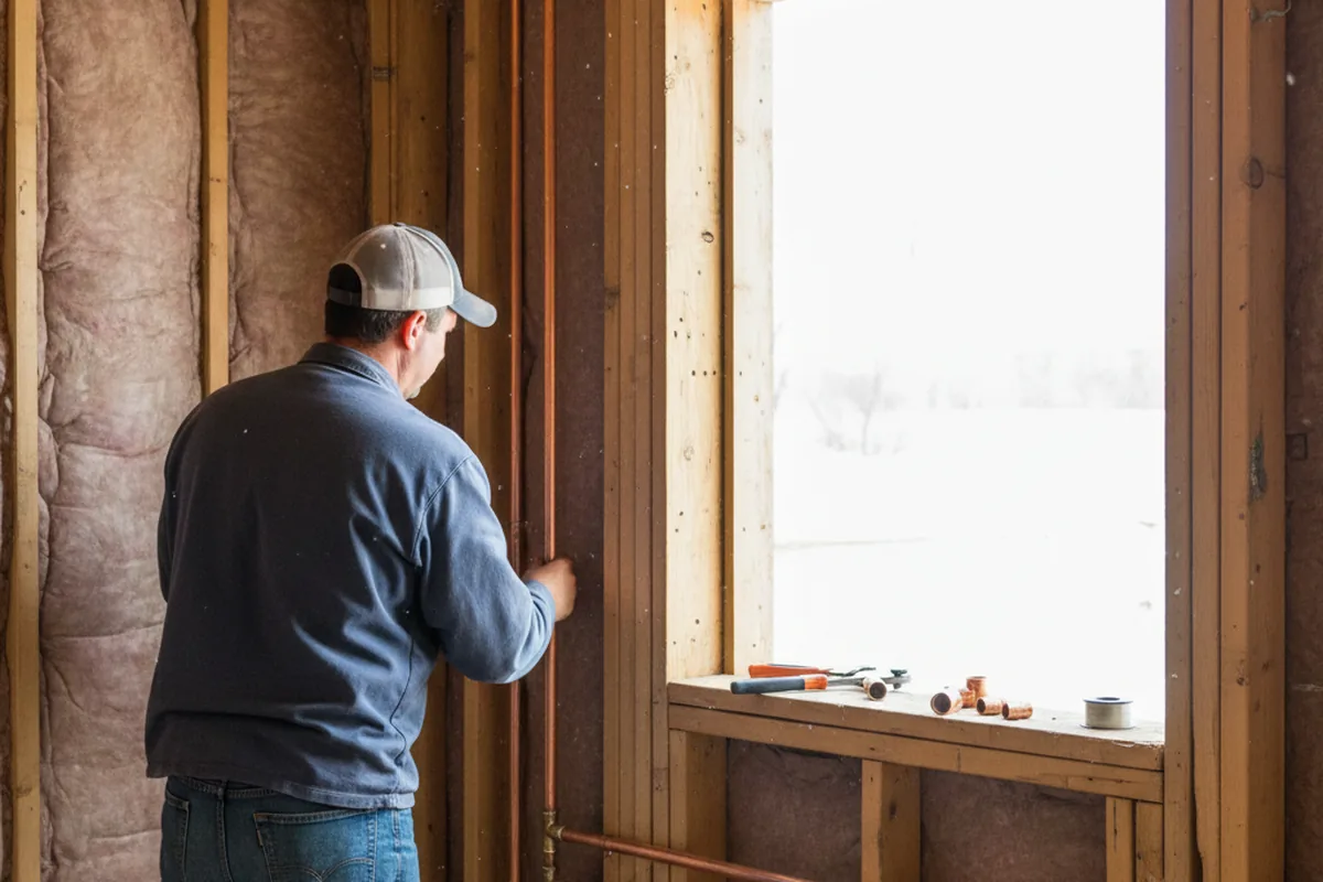 Licensed plumber running new copper supply lines in a Vermilion home